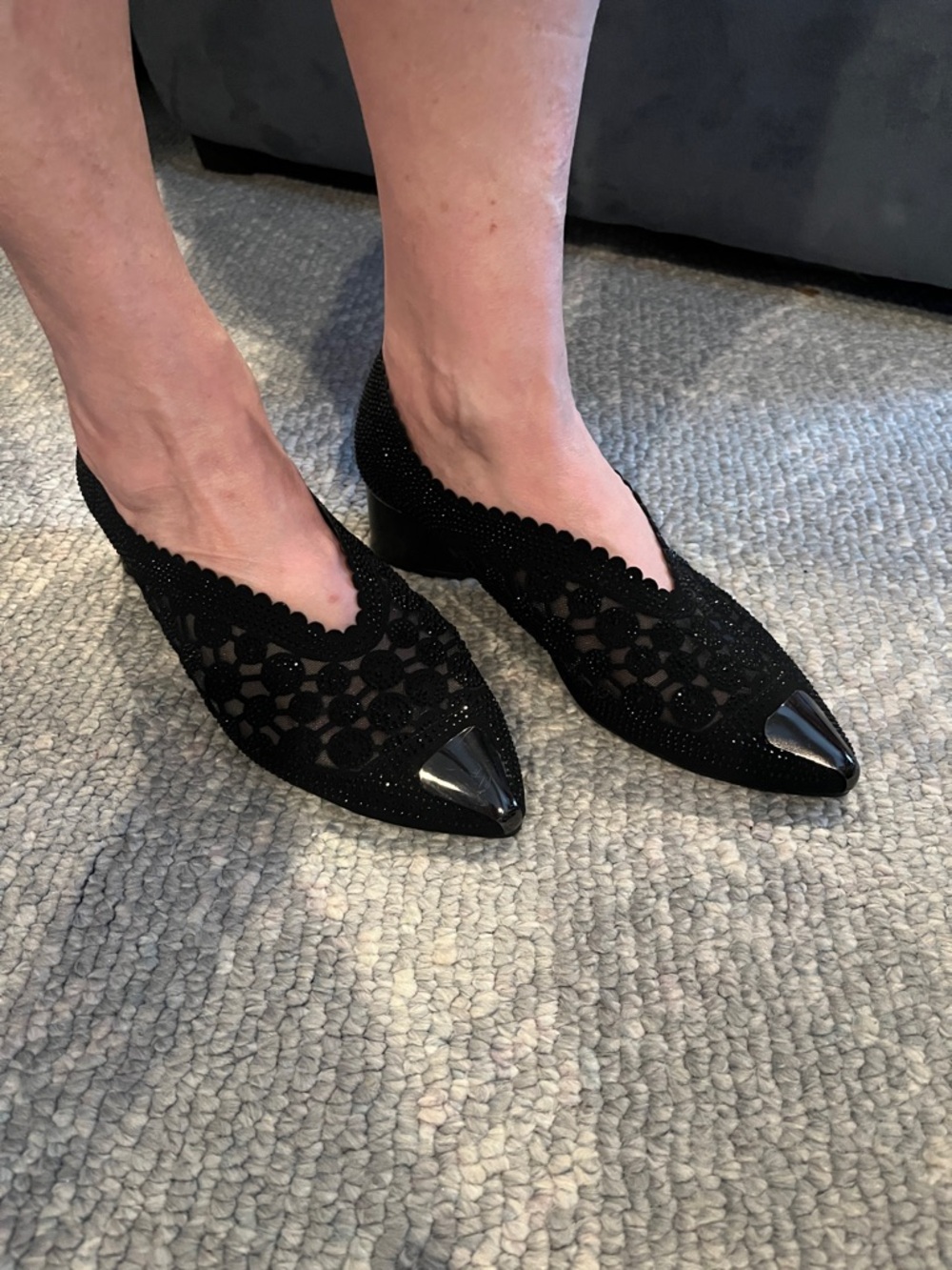 Black Pointed Toe Lace Flats - Women's Elegant Slip-On